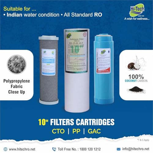 Hi-Tech Replacement CTO GAC PP Cartridges Filter Set 10 Inch for Under Sink RO Water Purifier - 3 Pcs - Image 5