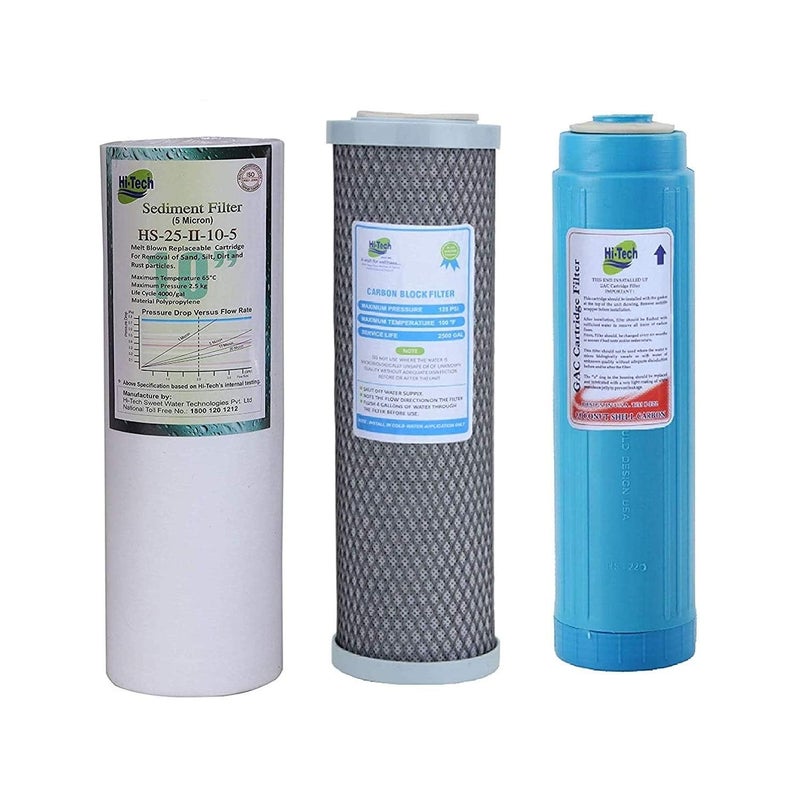 Hi-Tech Replacement CTO GAC PP Cartridges Filter Set 10 Inch for Under Sink RO Water Purifier - 3 Pcs - Image 1