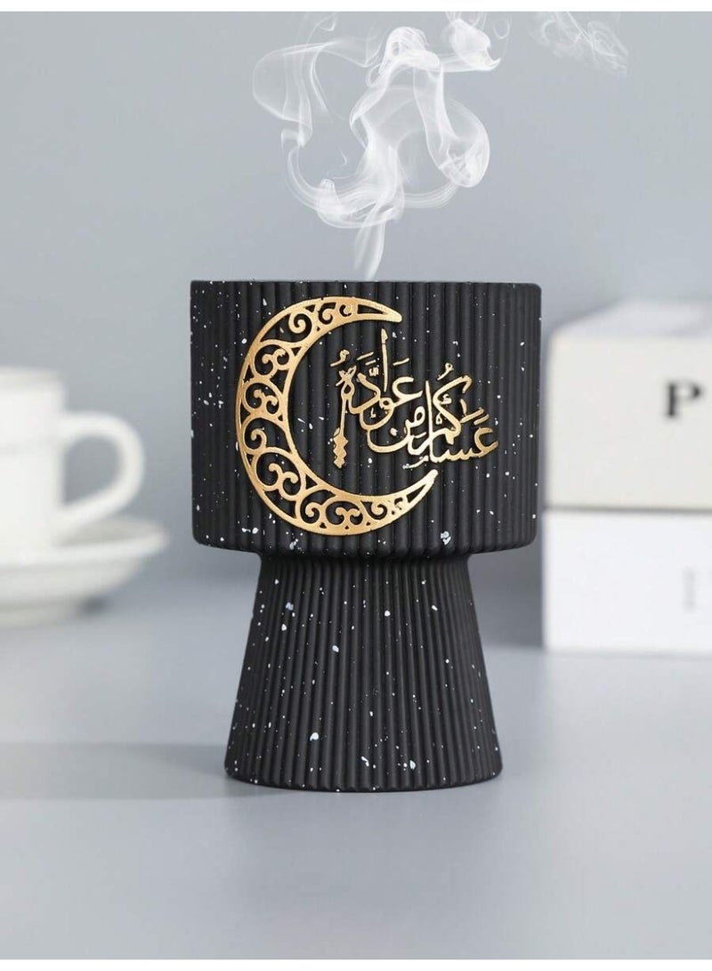 Ramadan Decorations Elegant Black Incense Burner with Gold Crescent and Ramadan Kareem Design - Image 3