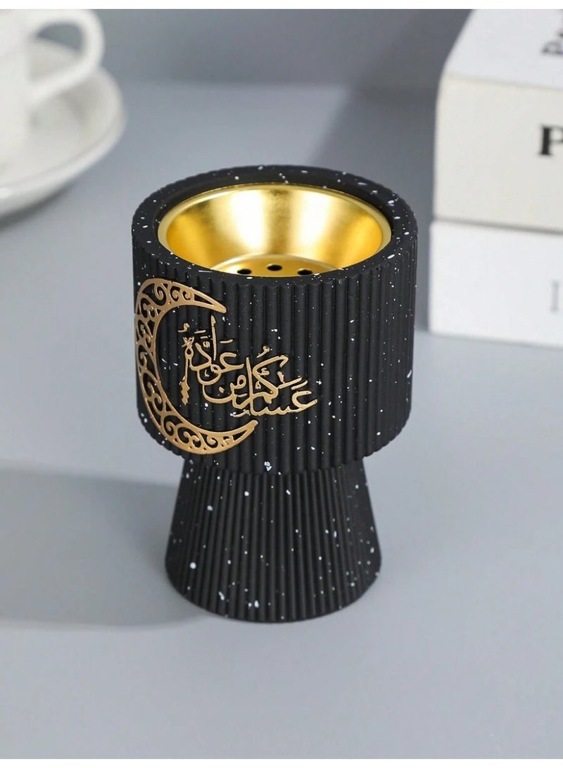 Ramadan Decorations Elegant Black Incense Burner with Gold Crescent and Ramadan Kareem Design - Image 2