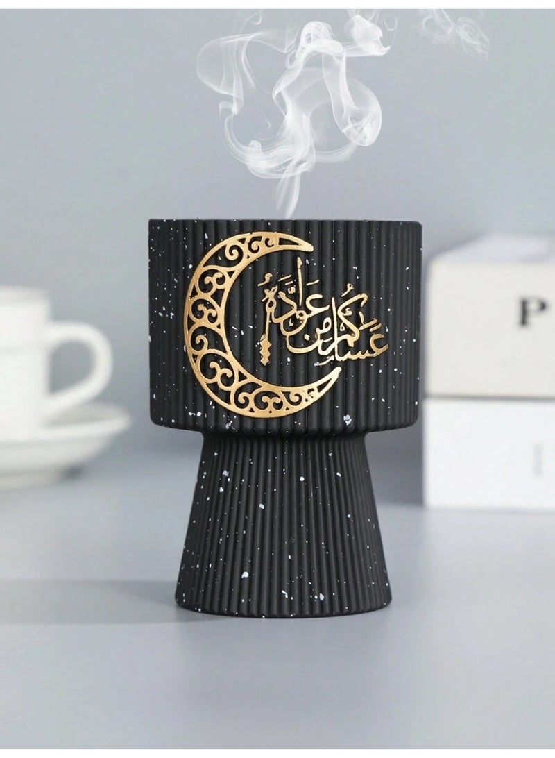 Ramadan Decorations Elegant Black Incense Burner with Gold Crescent and Ramadan Kareem Design - Image 1