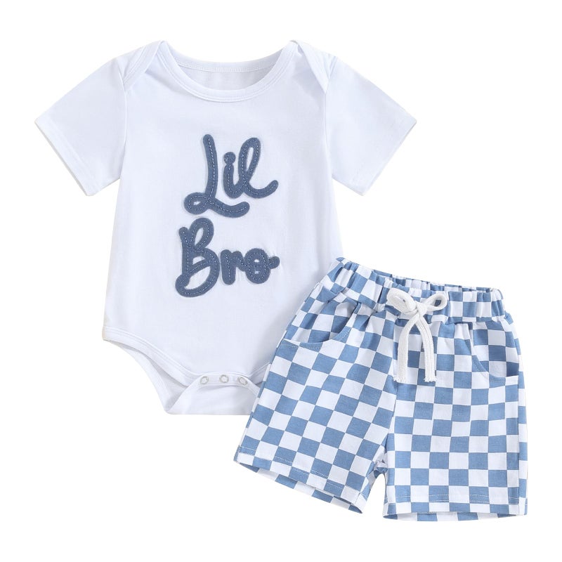 Bonangber Little Brother Newborn Outfit Letter Short Sleeve Romper Little Brother Shirt Casual Shorts Set Coming Home Outfit(A-White Lil Bro,0-3 Months) - Image 1