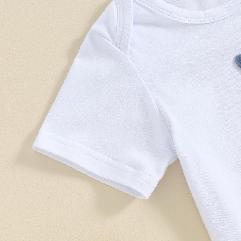 Bonangber Little Brother Newborn Outfit Letter Short Sleeve Romper Little Brother Shirt Casual Shorts Set Coming Home Outfit(A-White Lil Bro,0-3 Months) - Image 2