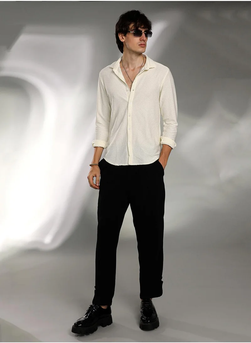 Campus Sutra Men's Pale Yellow Hive-Textured Shirt