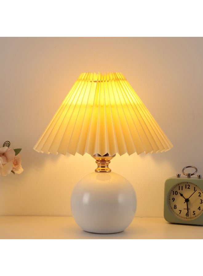 Generic Nordic Ins Style Bedroom Bedside Lamp Net Red Light Girl Warm Nightlight High-end Ceramic Pleated Table Lamp-Color:Cream Ceramic Pink Cover-button Switch 5 Watts - Image 5
