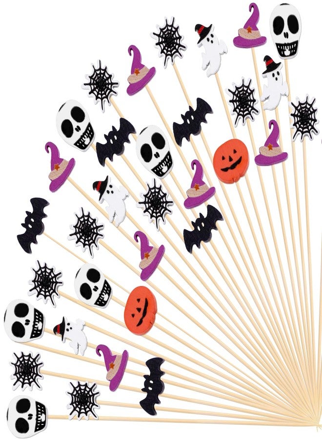MEMOVAN Halloween Toothpicks for Appetizers 100PCS Halloween Cocktail Picks Ghost Pumpkin Spider Boo Bat Fruit Sticks for Halloween Party Cake Dessert Food Fruit Sandwiches Drinks Skewers - Image 1