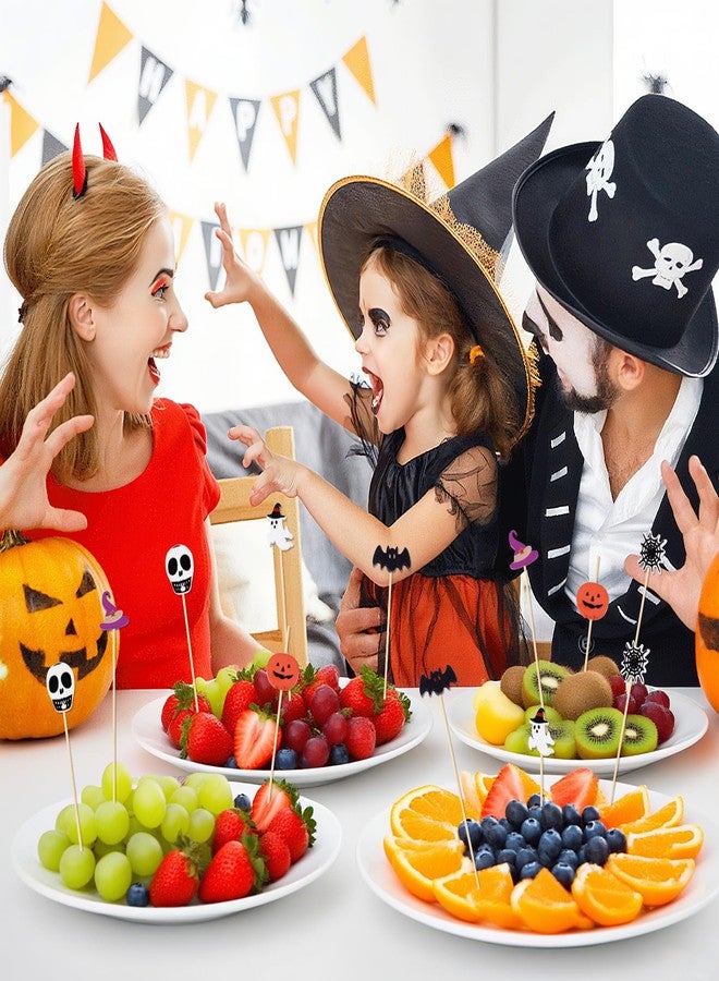 MEMOVAN Halloween Toothpicks for Appetizers 100PCS Halloween Cocktail Picks Ghost Pumpkin Spider Boo Bat Fruit Sticks for Halloween Party Cake Dessert Food Fruit Sandwiches Drinks Skewers - Image 3