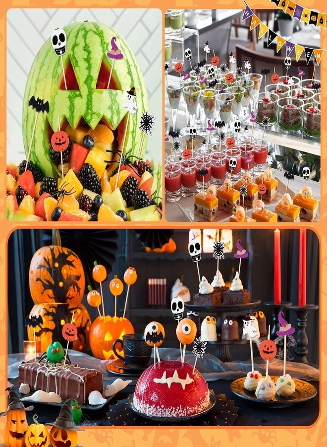 MEMOVAN Halloween Toothpicks for Appetizers 100PCS Halloween Cocktail Picks Ghost Pumpkin Spider Boo Bat Fruit Sticks for Halloween Party Cake Dessert Food Fruit Sandwiches Drinks Skewers - Image 5