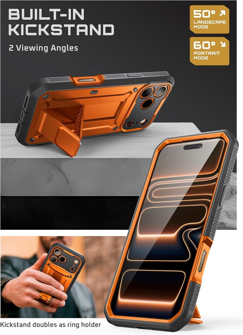 SupCase for iPhone 17 Pro Case with Camera Control Button (Unicorn Beetle Pro), [Built-in Kickstand & Screen Protector] [Military-Grade Protection] Full Body Heavy Duty Phone Case, Coral - Image 5