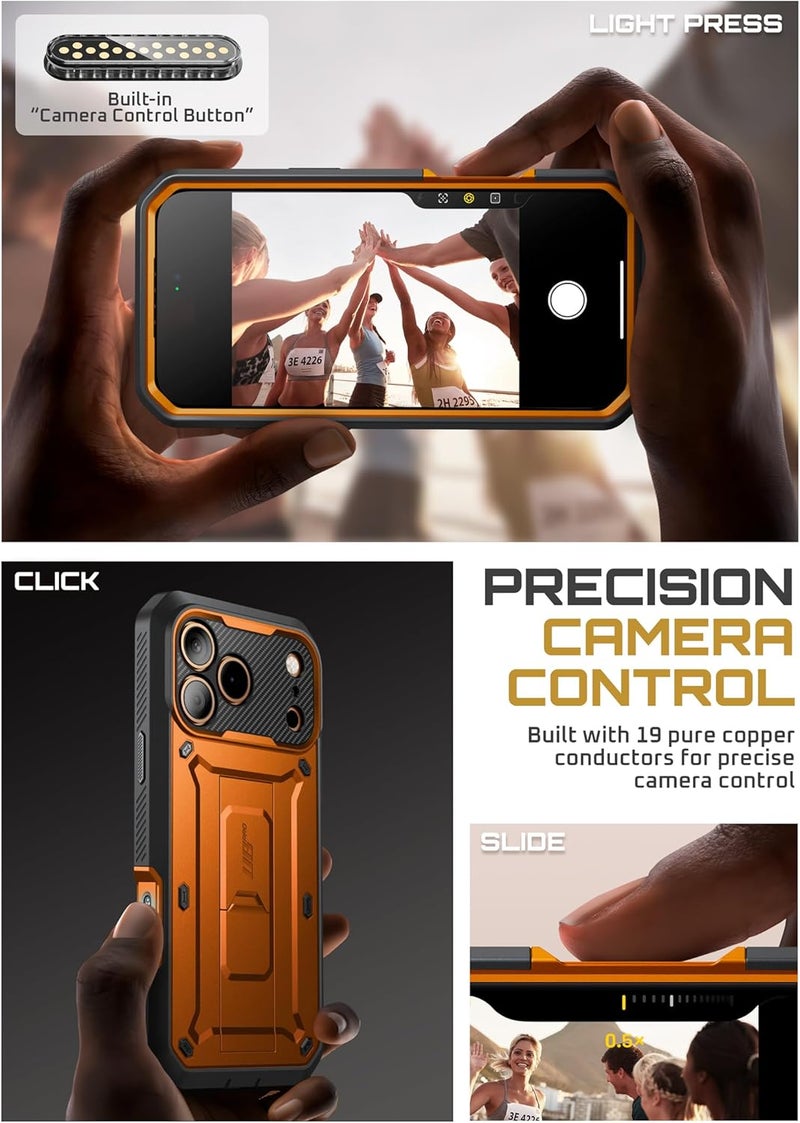 SupCase for iPhone 17 Pro Case with Camera Control Button (Unicorn Beetle Pro), [Built-in Kickstand & Screen Protector] [Military-Grade Protection] Full Body Heavy Duty Phone Case, Coral - Image 4
