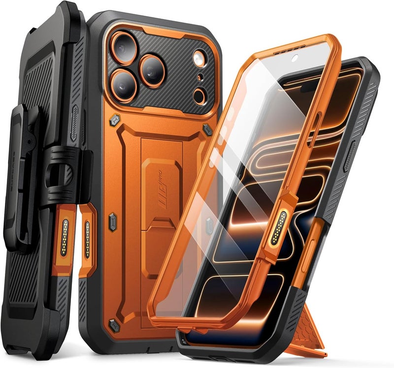 SupCase for iPhone 17 Pro Case with Camera Control Button (Unicorn Beetle Pro), [Built-in Kickstand & Screen Protector] [Military-Grade Protection] Full Body Heavy Duty Phone Case, Coral - Image 1