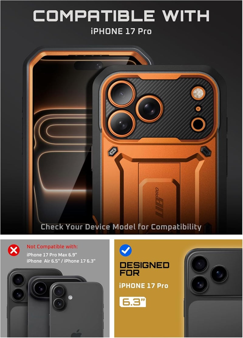 SupCase for iPhone 17 Pro Case with Camera Control Button (Unicorn Beetle Pro), [Built-in Kickstand & Screen Protector] [Military-Grade Protection] Full Body Heavy Duty Phone Case, Coral - Image 2