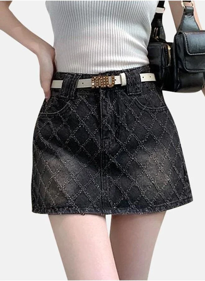 يونيكي Black Printed A-Line Mini Denim Skirts