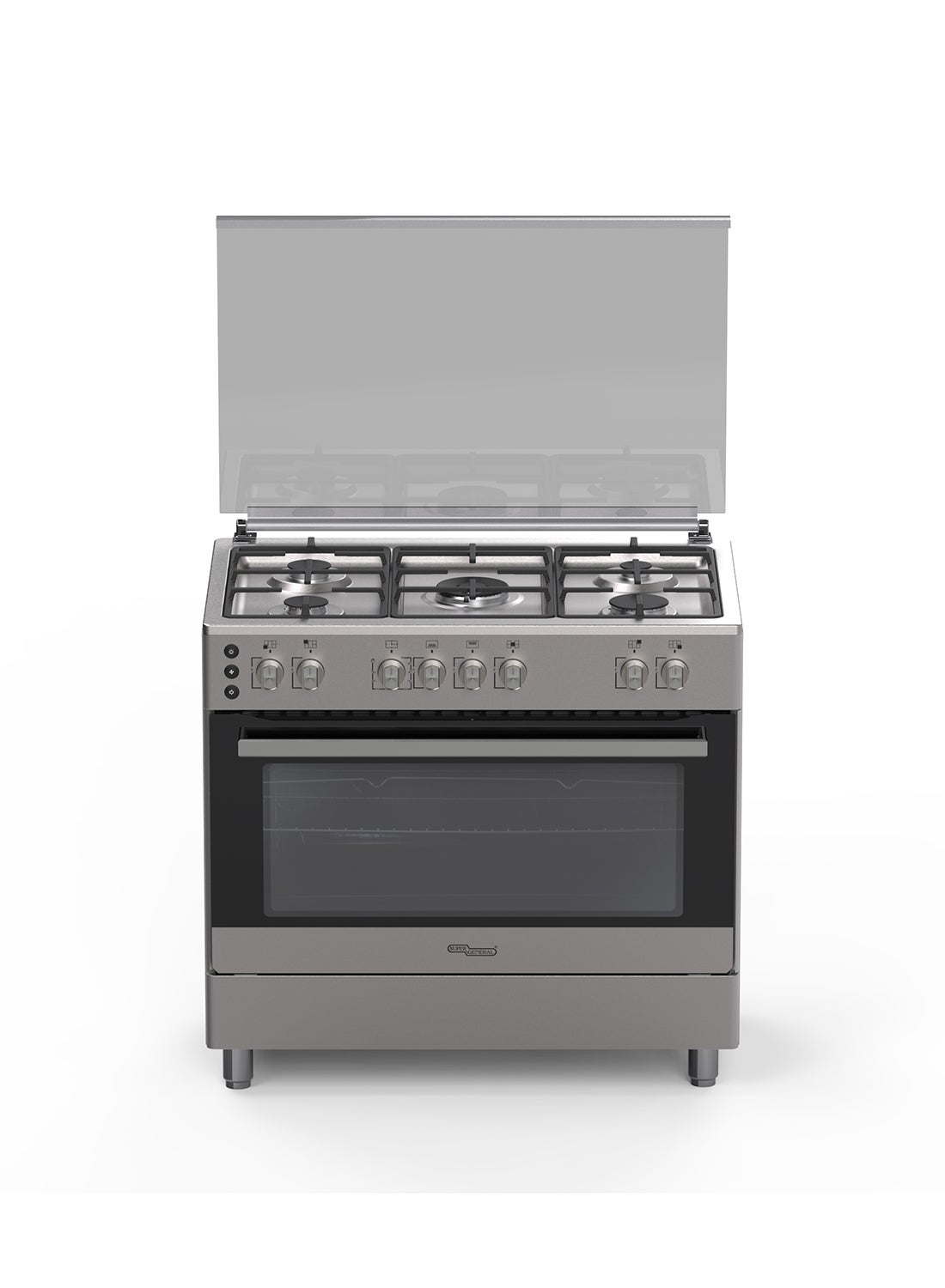 90x60 Full Safety Gas Cooker having 5 SABAF Gas Burners Rotisserie, Grill, Oven, Mechanical Timer, Ignition Button - SGC9901FS Silver
