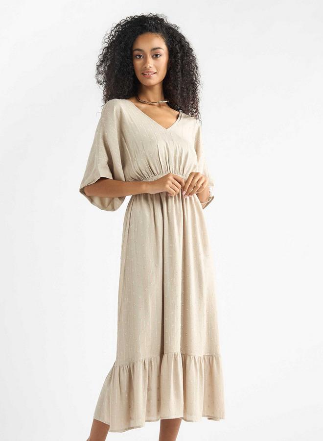 Splash FAV Neutral V-Neck Dress - Image 1