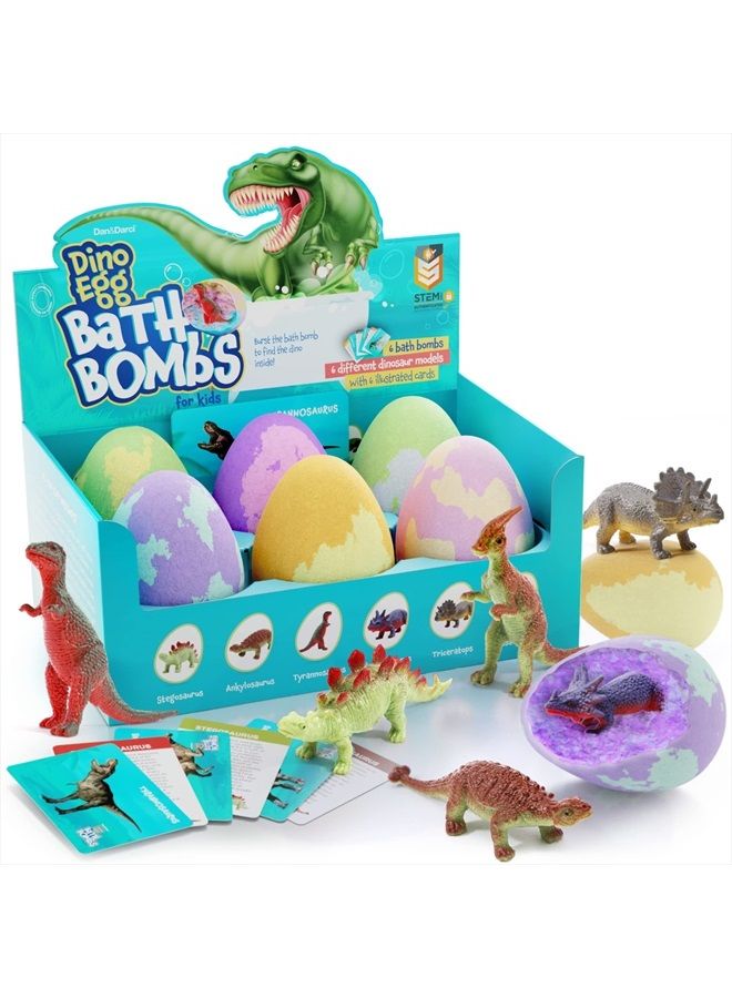 Dan&Darci قنابل استحمام بيض الديناصور مع مفاجأة داخلها للأطفال - 6 عبوات - تشمل ديناصور في كل قنبلة فوار + بطاقات تعليمية - قنابل استحمام للأطفال في عيد الفصح مع ألعاب داخلها - هدايا علمية رائعة - فقاعات للأطفال - Image 1