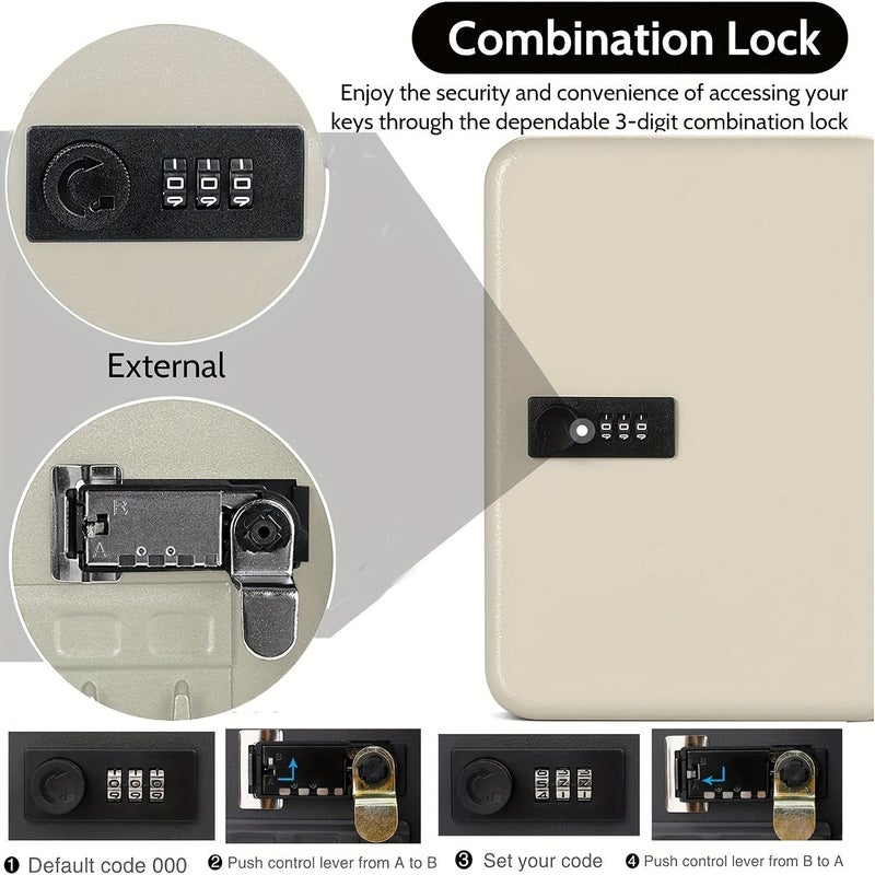 Black Key Box 20 Keys Wall Mounted Pin Code Dial Type Lock Pouch Key Management For Office Home With Keychain - Image 5