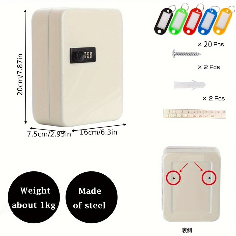 Black Key Box 20 Keys Wall Mounted Pin Code Dial Type Lock Pouch Key Management For Office Home With Keychain - Image 2