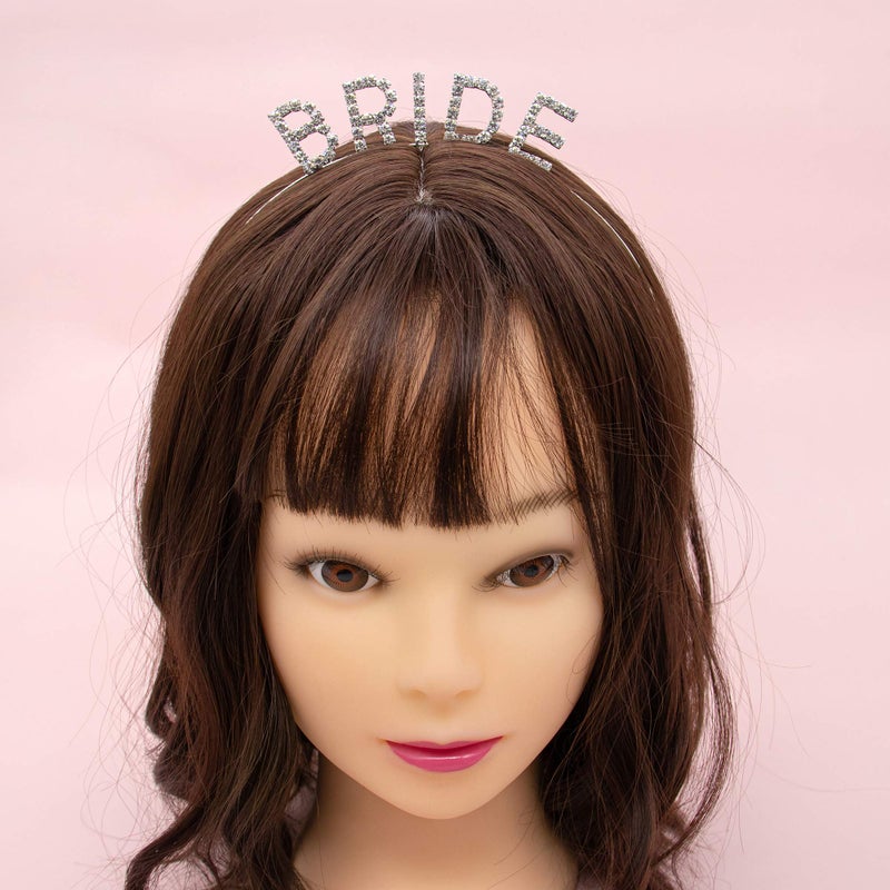 AUEAR, Rhinestone Bride Headband Elegant Bride Crown Bachelorette Party Headbands (Silver) - Image 5