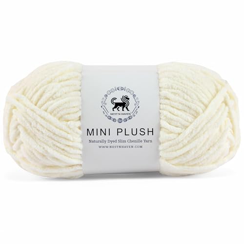 NESTNHAVEN, Wool, MINI Plush Chenille Yarn Supersoft Hand Knitting Wool Ball, (1 Ball/100 Gram Each) Ball Suitable for Craft, Babywear, Baby Blankets, 4 Medium, Shade no - NNHMP001 (Off White) - Image 1