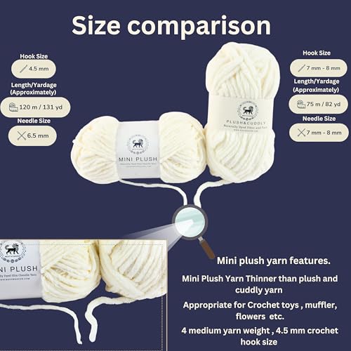 NESTNHAVEN, Wool, MINI Plush Chenille Yarn Supersoft Hand Knitting Wool Ball, (1 Ball/100 Gram Each) Ball Suitable for Craft, Babywear, Baby Blankets, 4 Medium, Shade no - NNHMP001 (Off White) - Image 2