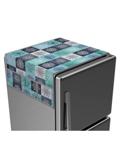 Kuber Industries Kuber Industries Floral Checks Print Fridge Cover With Side Pockets|Fridge Top Cover|Refrigerator Cover|Washable Cotton Material|6 Utility Pockets (Blue)  - Image 1