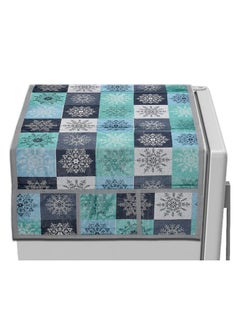 Kuber Industries Kuber Industries Floral Checks Print Fridge Cover With Side Pockets|Fridge Top Cover|Refrigerator Cover|Washable Cotton Material|6 Utility Pockets (Blue)  - Image 4