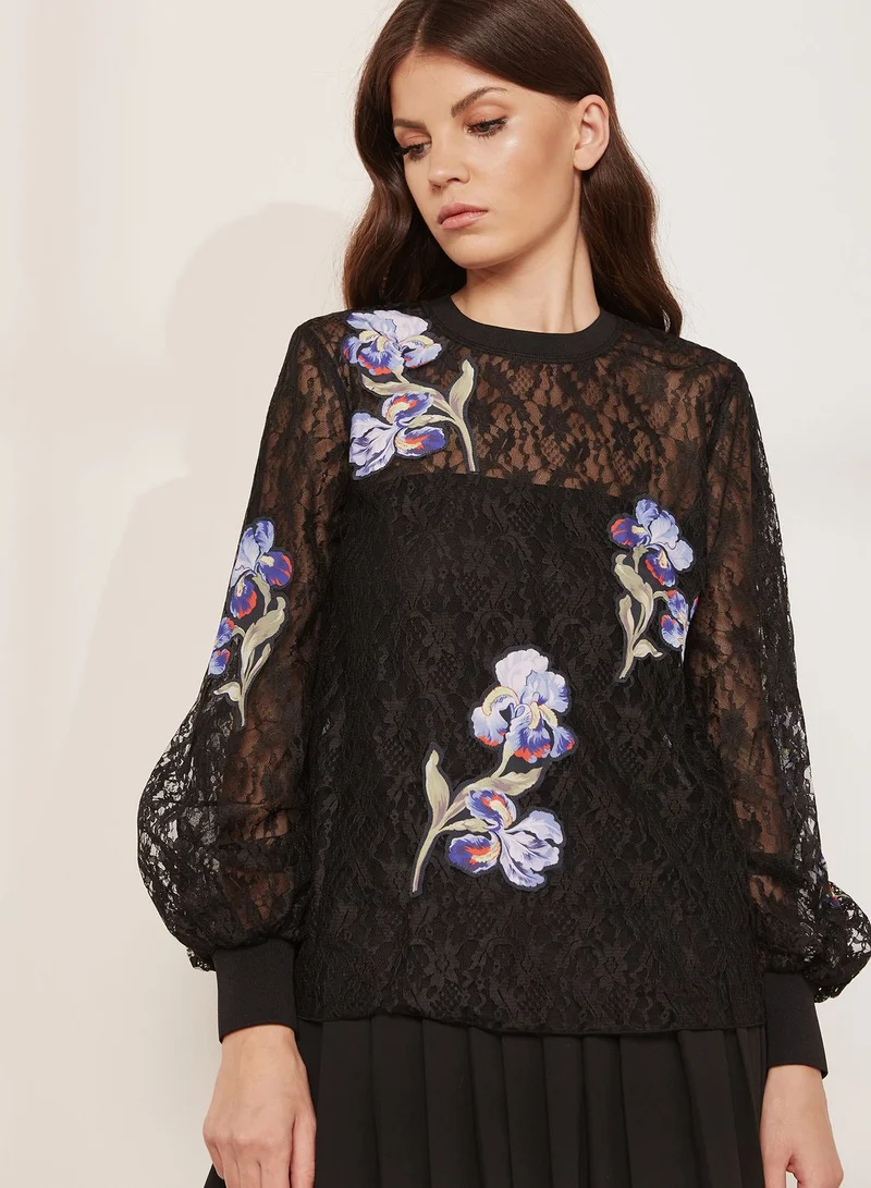 Sportmax Code Ardenne Floral Embroidered Sheer Top