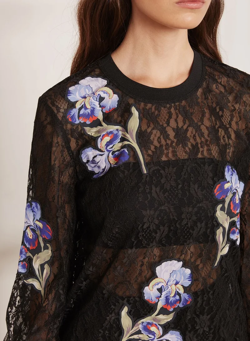 Sportmax Code Ardenne Floral Embroidered Sheer Top
