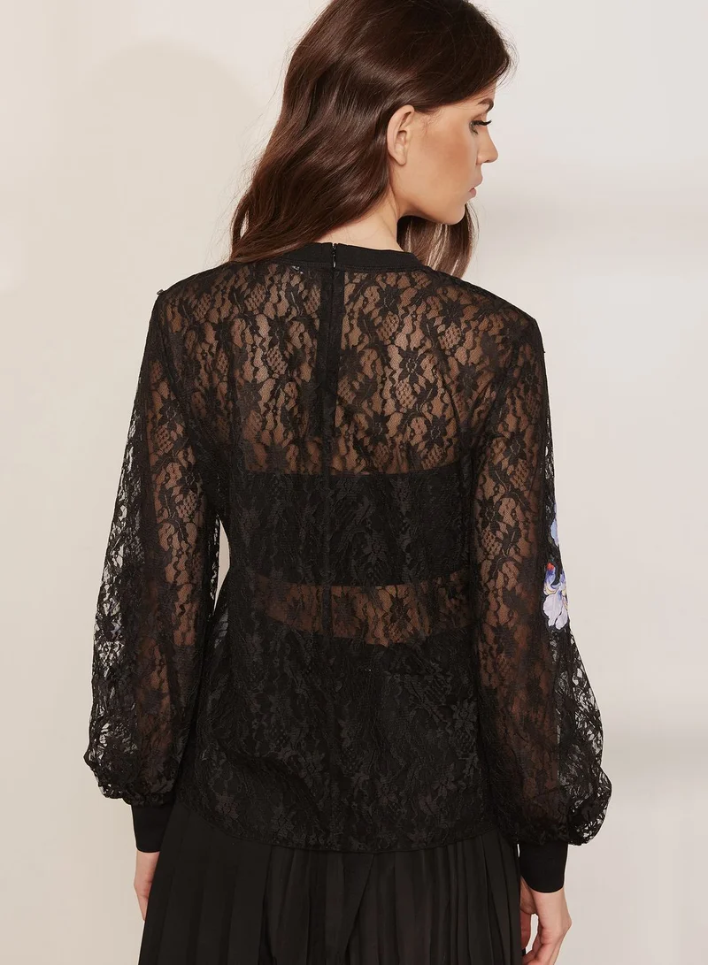 Sportmax Code Ardenne Floral Embroidered Sheer Top