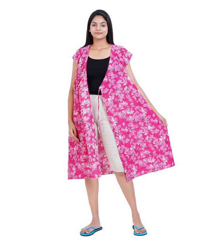 MENMAII Wrap Dress [Size - L- 4XL ] - Full Open Multipurpose Night Gown -a Kind of Adaptive Clothing with Pocket for Women [DarkPink Kantha Prints-XXL/Knee Length ] - Image 4