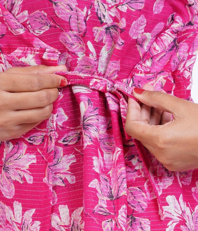 MENMAII Wrap Dress [Size - L- 4XL ] - Full Open Multipurpose Night Gown -a Kind of Adaptive Clothing with Pocket for Women [DarkPink Kantha Prints-XXL/Knee Length ] - Image 3