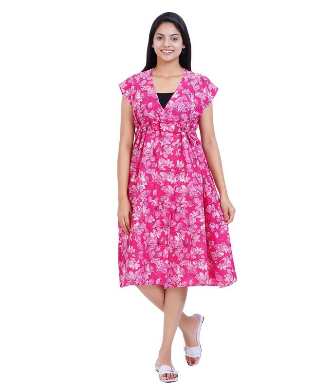 MENMAII Wrap Dress [Size - L- 4XL ] - Full Open Multipurpose Night Gown -a Kind of Adaptive Clothing with Pocket for Women [DarkPink Kantha Prints-XXL/Knee Length ] - Image 5