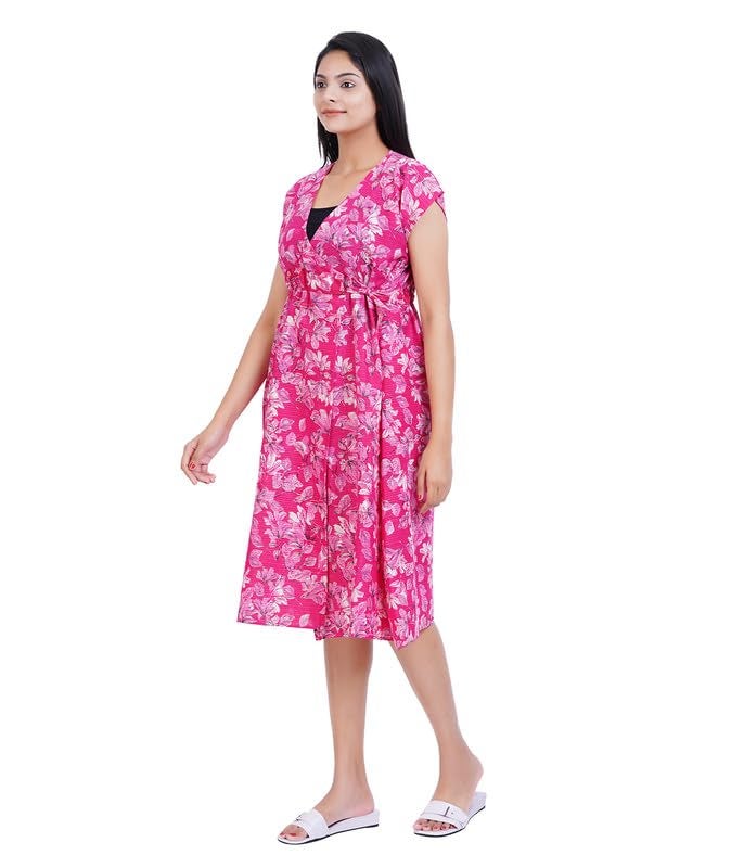 MENMAII Wrap Dress [Size - L- 4XL ] - Full Open Multipurpose Night Gown -a Kind of Adaptive Clothing with Pocket for Women [DarkPink Kantha Prints-XXL/Knee Length ] - Image 2