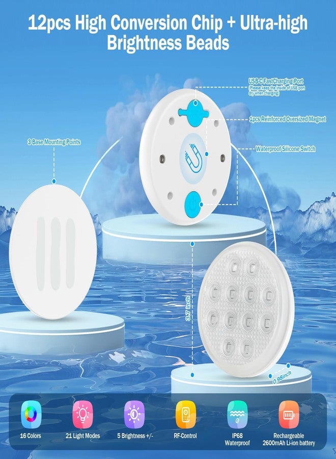YDXZBC Pool Lights, 2025 Upgraded Ultra-High Brightness Rechargeable Submersible Pool Lights with Remote, IP68 Waterproof 22 Colors Floating Light 2600mAh Magnet LED Underwater Light for Pools Hot Tub 4 PACK - Image 4
