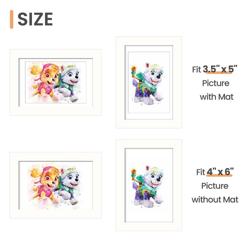 أبس سيمبلز upsimples 4x6 صورة إطار عرض الصور 3.5x5 مع حصيرة أو 4 × 6 بدون إطارات صور معلقة الجدار بيضاء 1 حزمة - Image 3