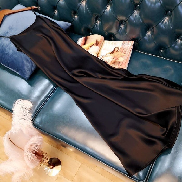 Trendy Plus Size Dress Elegant Long Satin Slip Summer Dark green  - Image 3