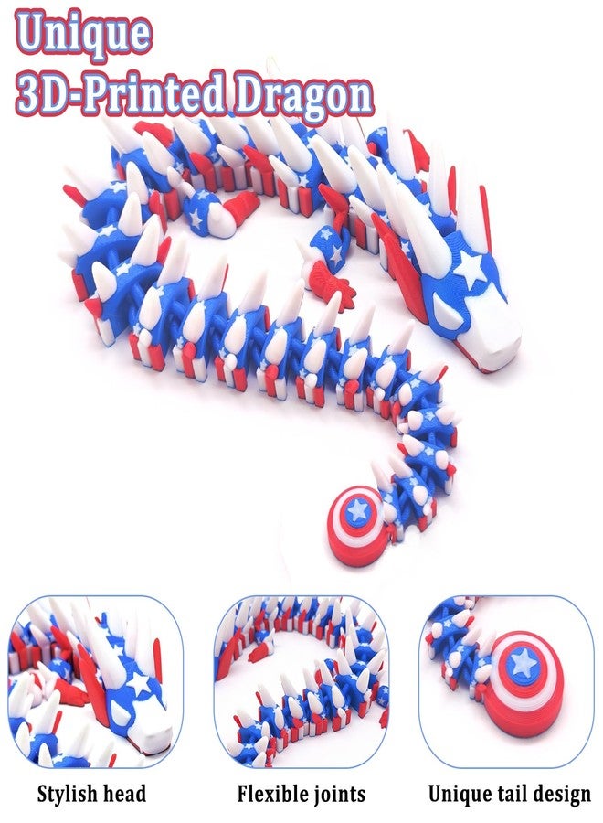 Kizcmvre 3D Printed Dragon,3D Printed Dragon Model,Flexible Articulated 3D Dragon Fidget Toy,Unique 3D Printed Animals Gift and Desktop Decoration (Blue & white-10 inch). - Image 3