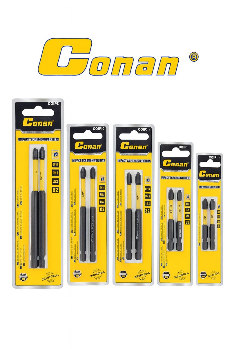 Conan 5 Sets Conan Professional Phillips Drill Screwdrivers – Models COIP12, COIP100, COIP90, COIP70 & COIP65 – Industrial S2 Steel – PH2 Tip – Lengths L127, L100, L90, L70 & L65 mm – 2 Pieces (each type) (Total 10 pcs) - Image 1