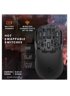 Cosmic Byte Kilonova 3370IC PRO X-Light Wireless Gaming Mouse (Black) | 71 Grams Lightweight | Pixart 3370 Sensor | DIY Hot Swappable Switches | 0.8MM PTFE feet Adjustable Click Depth Honeycomb Design  - Image 4
