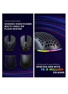 Cosmic Byte Kilonova 3370IC PRO X-Light Wireless Gaming Mouse (Black) | 71 Grams Lightweight | Pixart 3370 Sensor | DIY Hot Swappable Switches | 0.8MM PTFE feet Adjustable Click Depth Honeycomb Design  - Image 5
