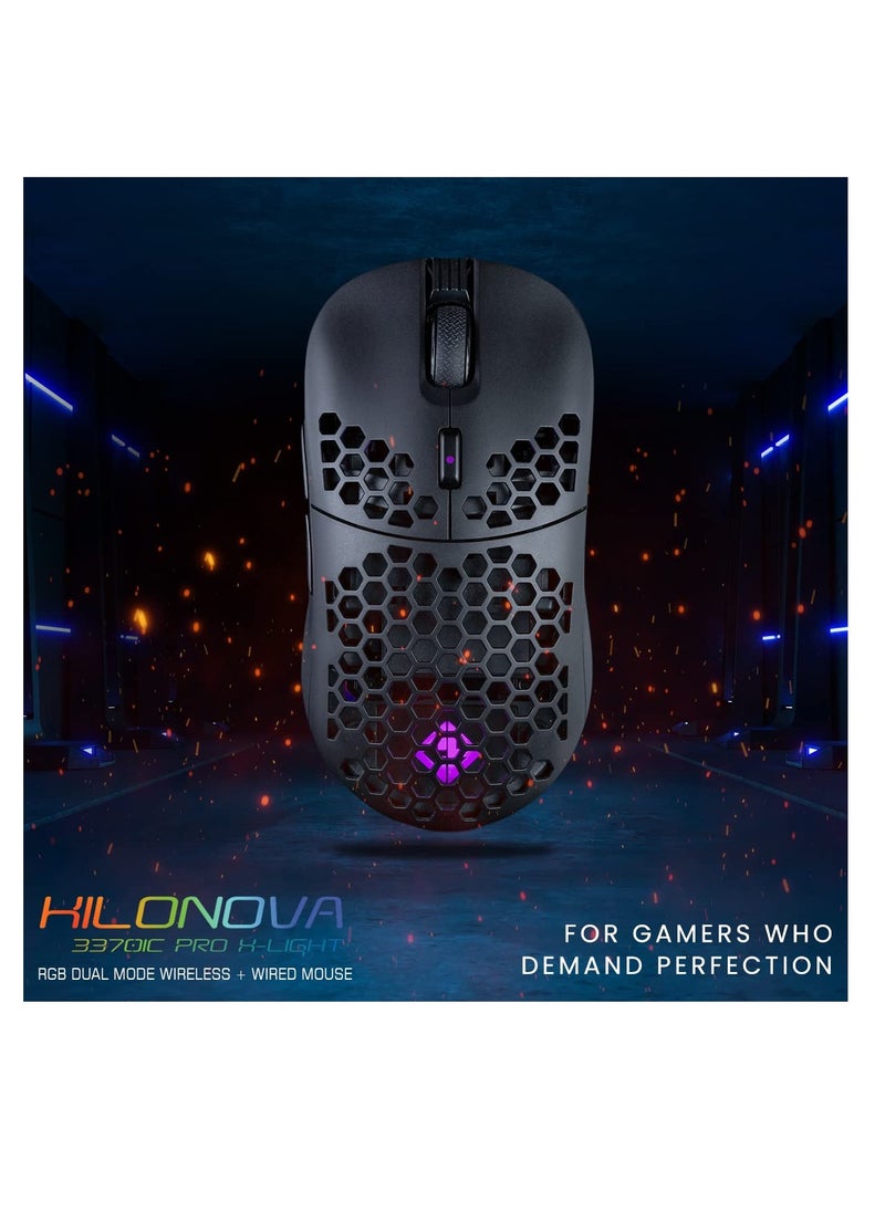 Cosmic Byte - Kilonova 3370IC PRO X-Light Wireless Gaming Mouse (Black) | 71 Grams Lightweight | Pixart 3370 Sensor | DIY Hot Swappable Switches | 0.8MM PTFE feet Adjustable Click Depth Honeycomb Design - Image 1