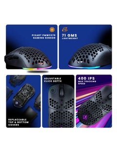 Cosmic Byte Kilonova 3370IC PRO X-Light Wireless Gaming Mouse (Black) | 71 Grams Lightweight | Pixart 3370 Sensor | DIY Hot Swappable Switches | 0.8MM PTFE feet Adjustable Click Depth Honeycomb Design  - Image 3
