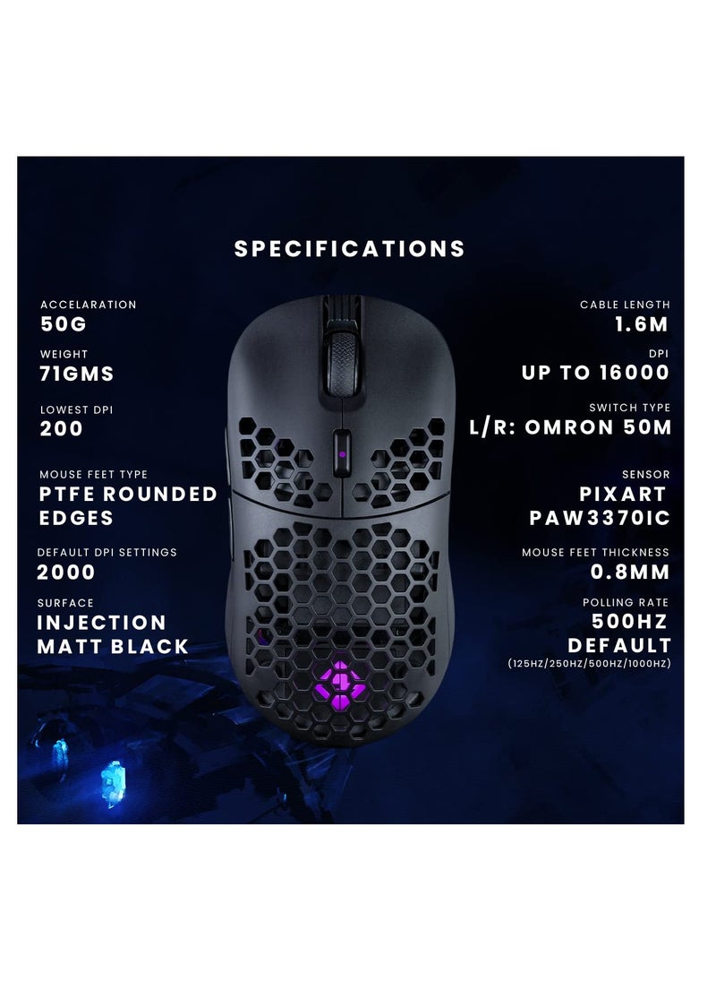 Cosmic Byte - Kilonova 3370IC PRO X-Light Wireless Gaming Mouse (Black) | 71 Grams Lightweight | Pixart 3370 Sensor | DIY Hot Swappable Switches | 0.8MM PTFE feet Adjustable Click Depth Honeycomb Design - Image 1