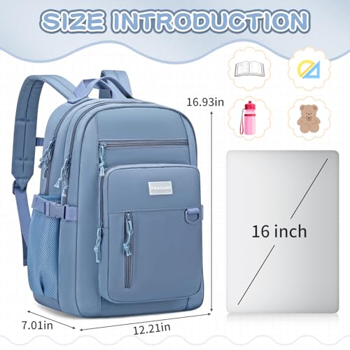 PRAGARI Kids Backpack for School Cute Aesthetic Blue Backpack Girls Student Bookbag Women Travel Lightweight Book Bag - Image 2