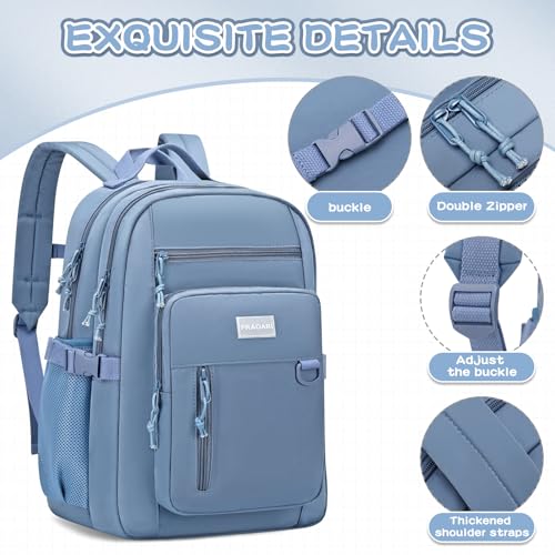 PRAGARI Kids Backpack for School Cute Aesthetic Blue Backpack Girls Student Bookbag Women Travel Lightweight Book Bag - Image 4