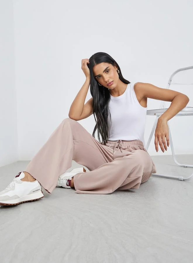 ستايلي Styli Solid Wide Leg Joggers with Drawstring Waistband