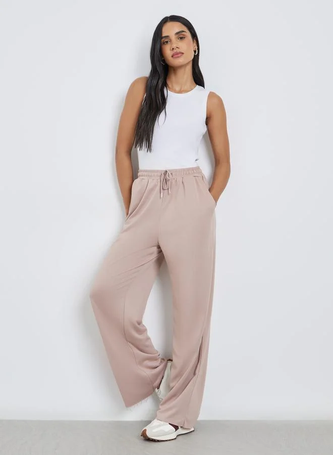 ستايلي Styli Solid Wide Leg Joggers with Drawstring Waistband