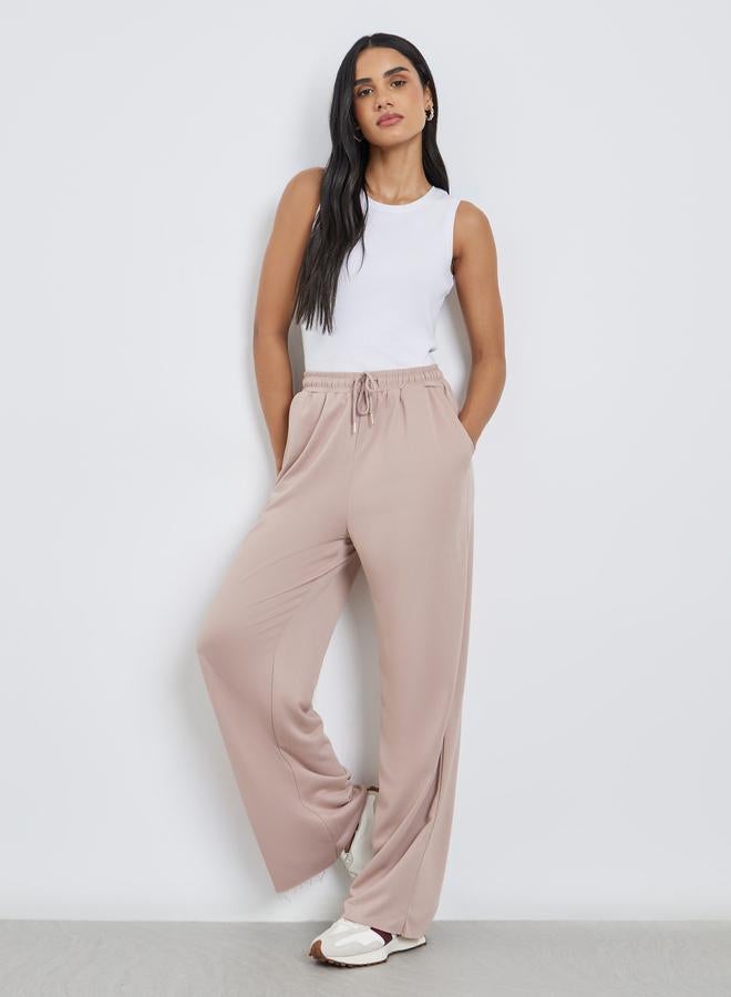Styli Solid Wide Leg Joggers with Drawstring Waistband - Image 2