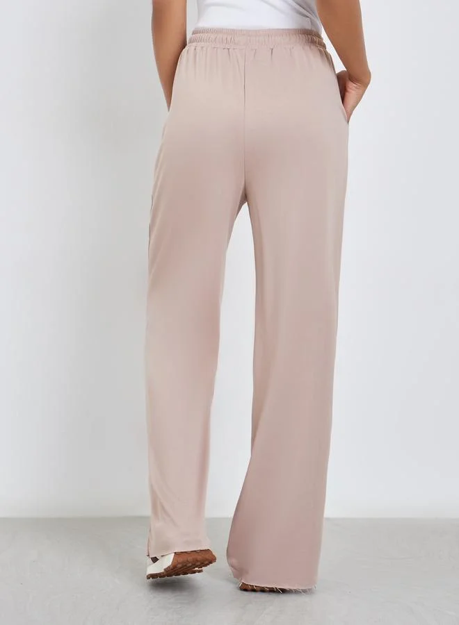 Styli Styli Solid Wide Leg Joggers with Drawstring Waistband